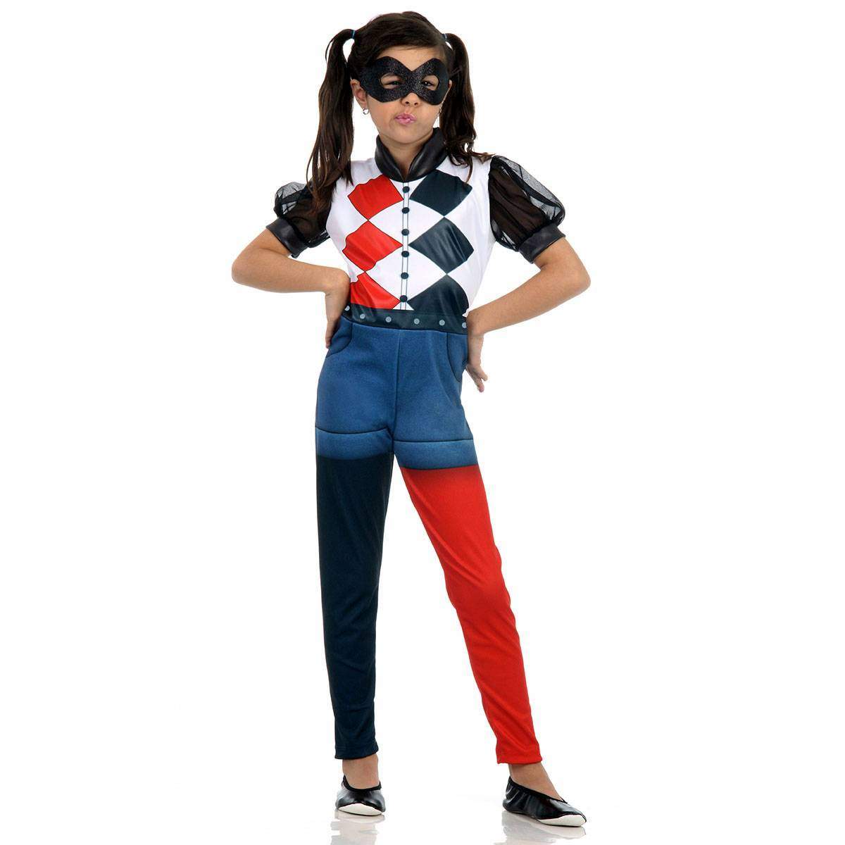 Fantasia Arlequina Infantil Curta - Super Hero Girls