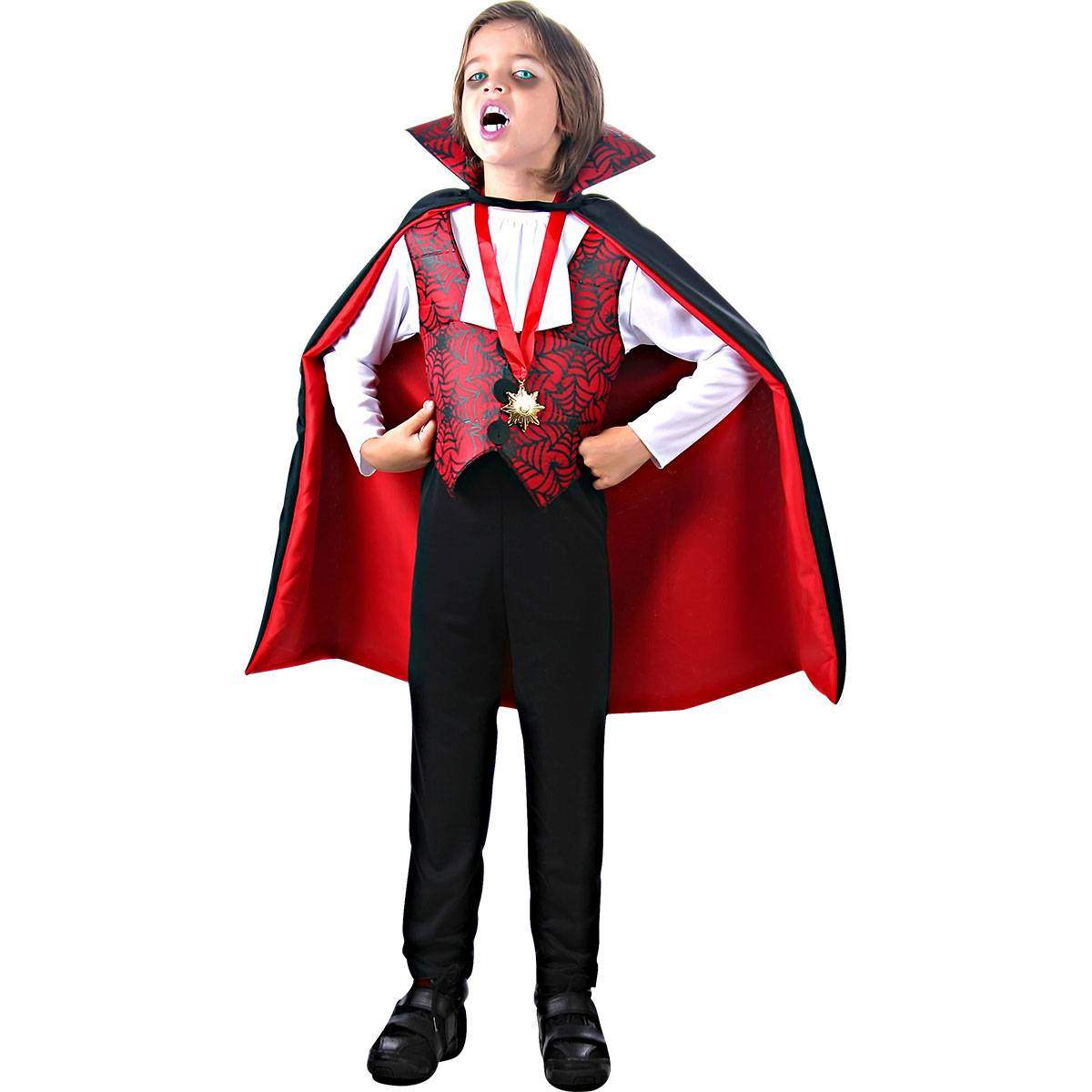 Fantasia Infantil Halloween Vampiro Drácula Luxo Com Capa